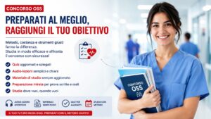 studentessa oss che studia per concorso con materiale e audio lezioni