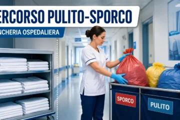 OSS che gestisce correttamente il percorso pulito-sporco della biancheria ospedaliera