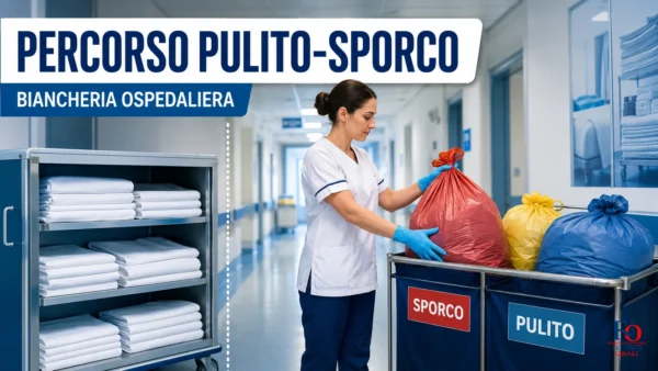 OSS che gestisce correttamente il percorso pulito-sporco della biancheria ospedaliera