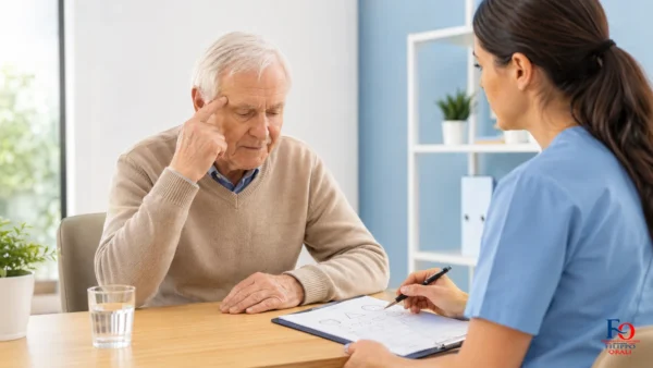 mmse mini mental state examination con anziano fragile e operatore socio sanitario durante osservazione cognitiva