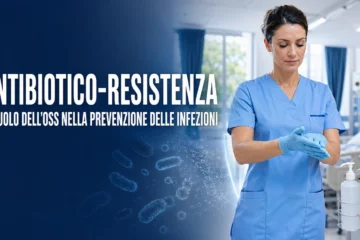 OSS che sanifica una superficie in ambiente sanitario per prevenire le infezioni e contrastare l’antibiotico-resistenza.