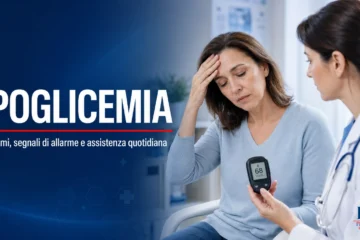 persona con sintomi di ipoglicemia e controllo della glicemia